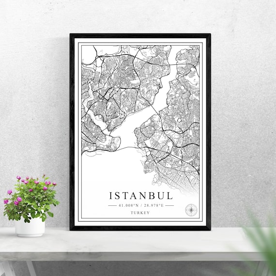 Istanbul Turkey Black and White City Map Poster with Coordinates Art