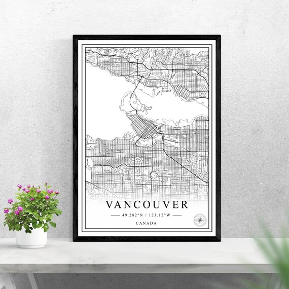 Vancouver Canada Minimalist Black And White City Street Map Poster