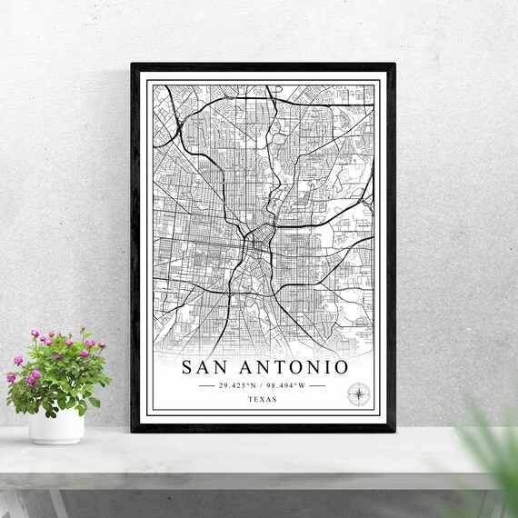 San Antonio Texas Black and White Minimalist City Map Poster