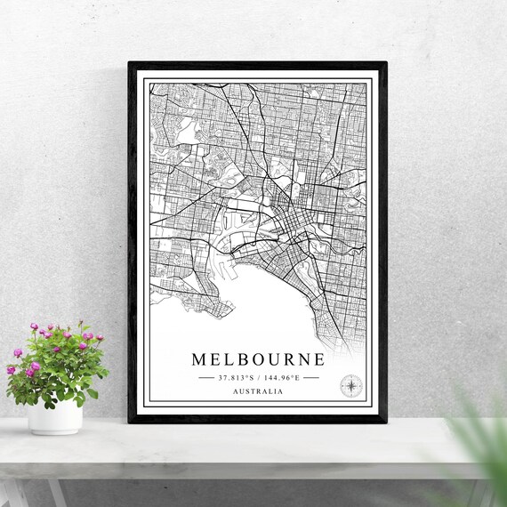 Melbourne Australia City Map Poster, Black and White Travel Gift Decor