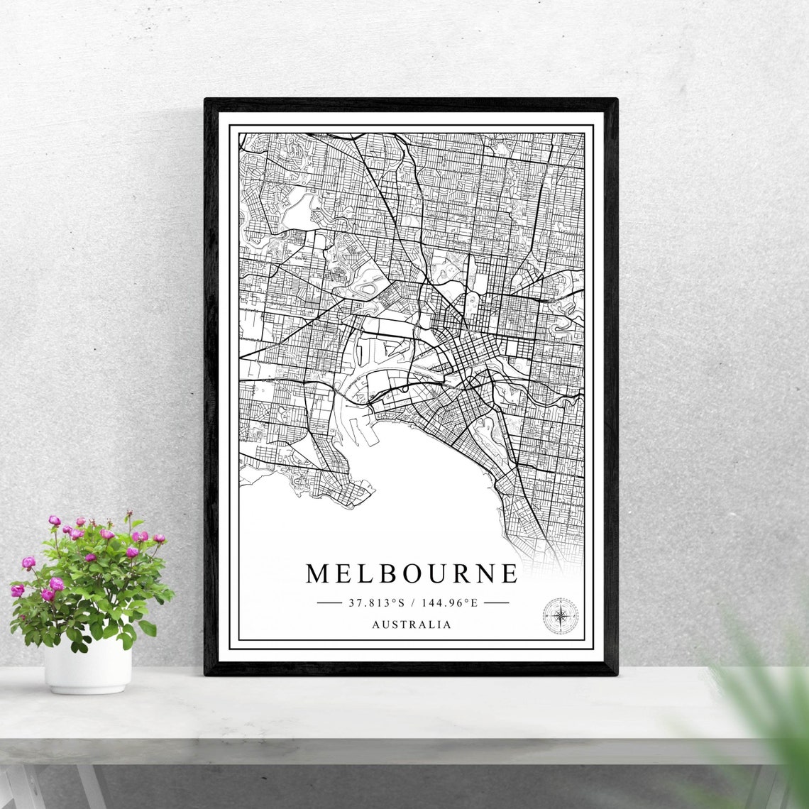 Melbourne Australia City Map Poster, Black and White Travel Gift Decor
