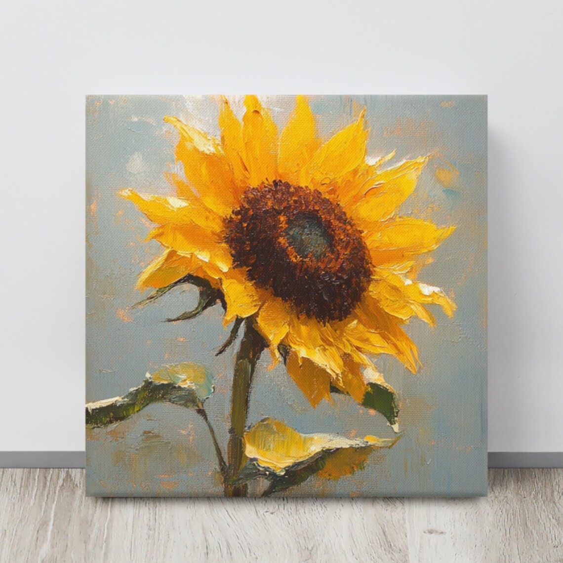 Golden Yellow Sunflower Impasto Textured Floral Painting Poster
