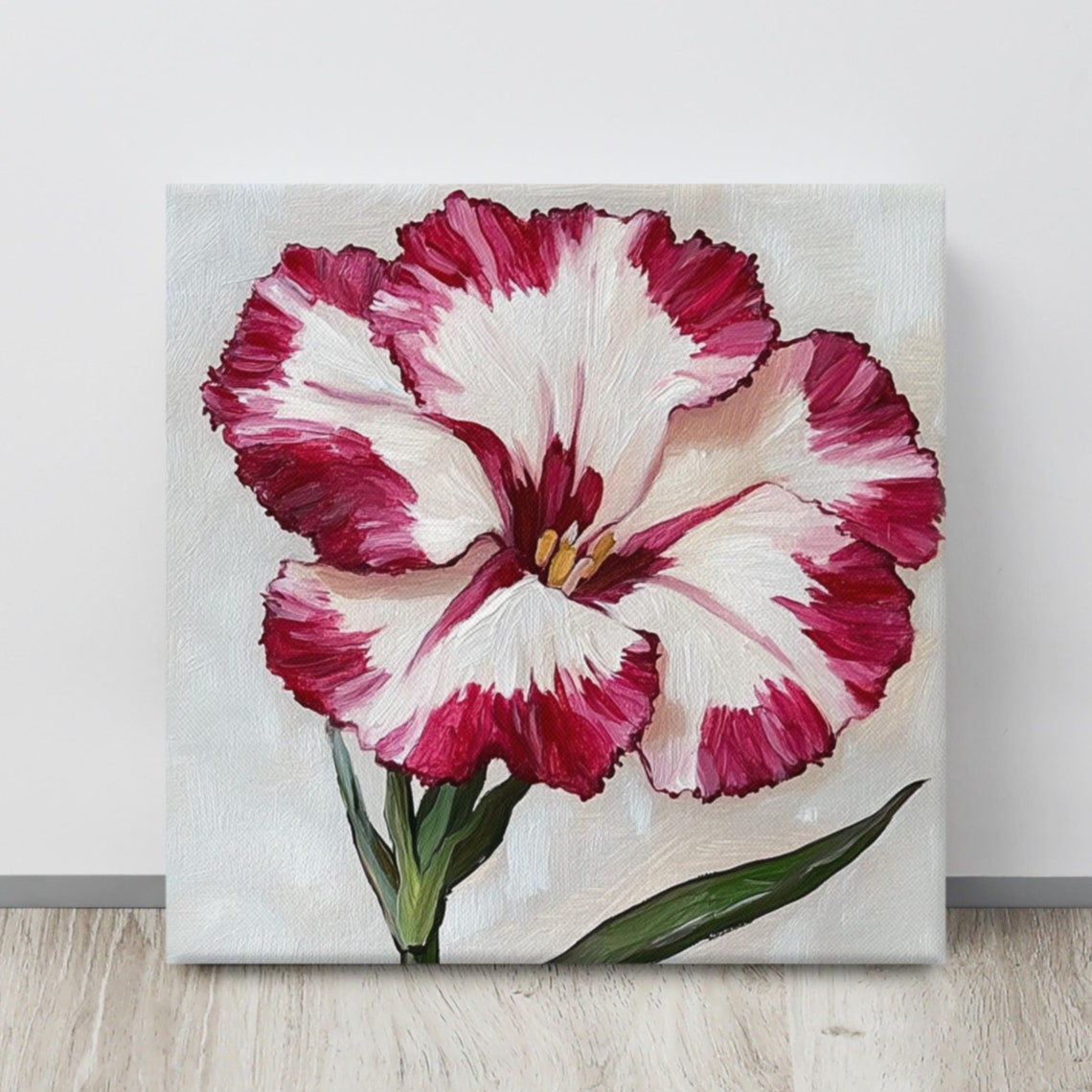 Crimson White Dianthus Carnation Bloom Impasto Floral Art Poster
