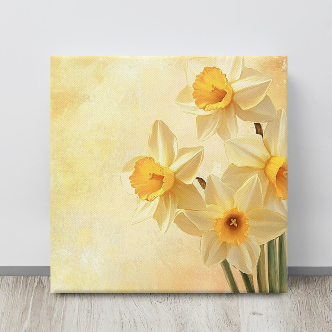 White Daffodil Flowers Golden Yellow Centers Painting Print Poster