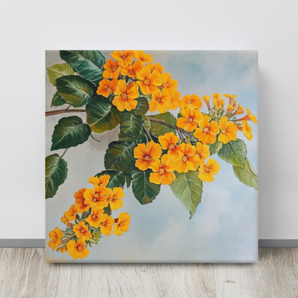 Orange Lantana Flower Clusters Sunny Botanical Painting Print