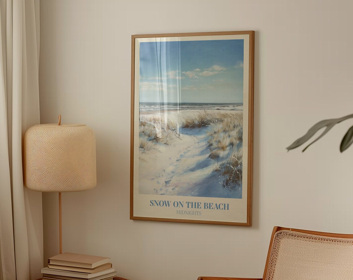 Snow On The Beach Watercolour Art Print, Bedroom Decor