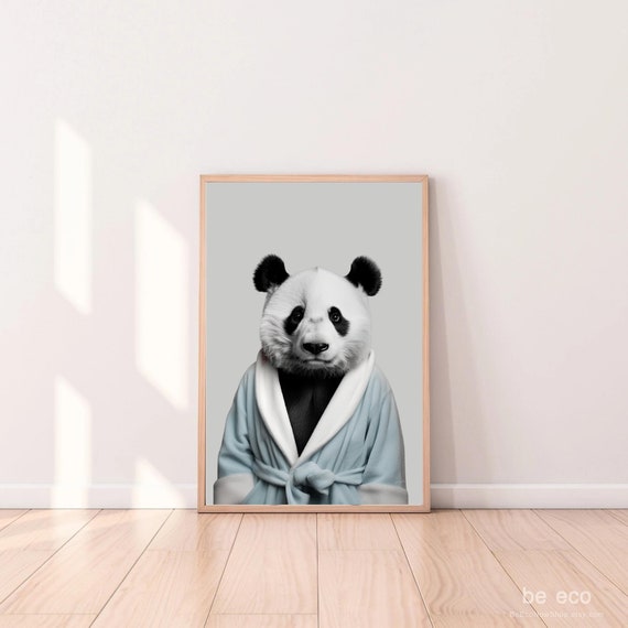 Panda In Blue Bathrobe Art Funny Bathroom Print