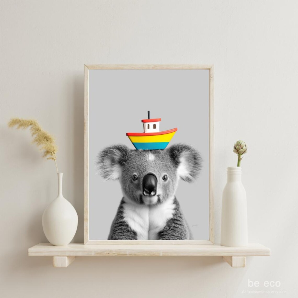 Koala Boat Print Funny Animal Kids Bathroom Art