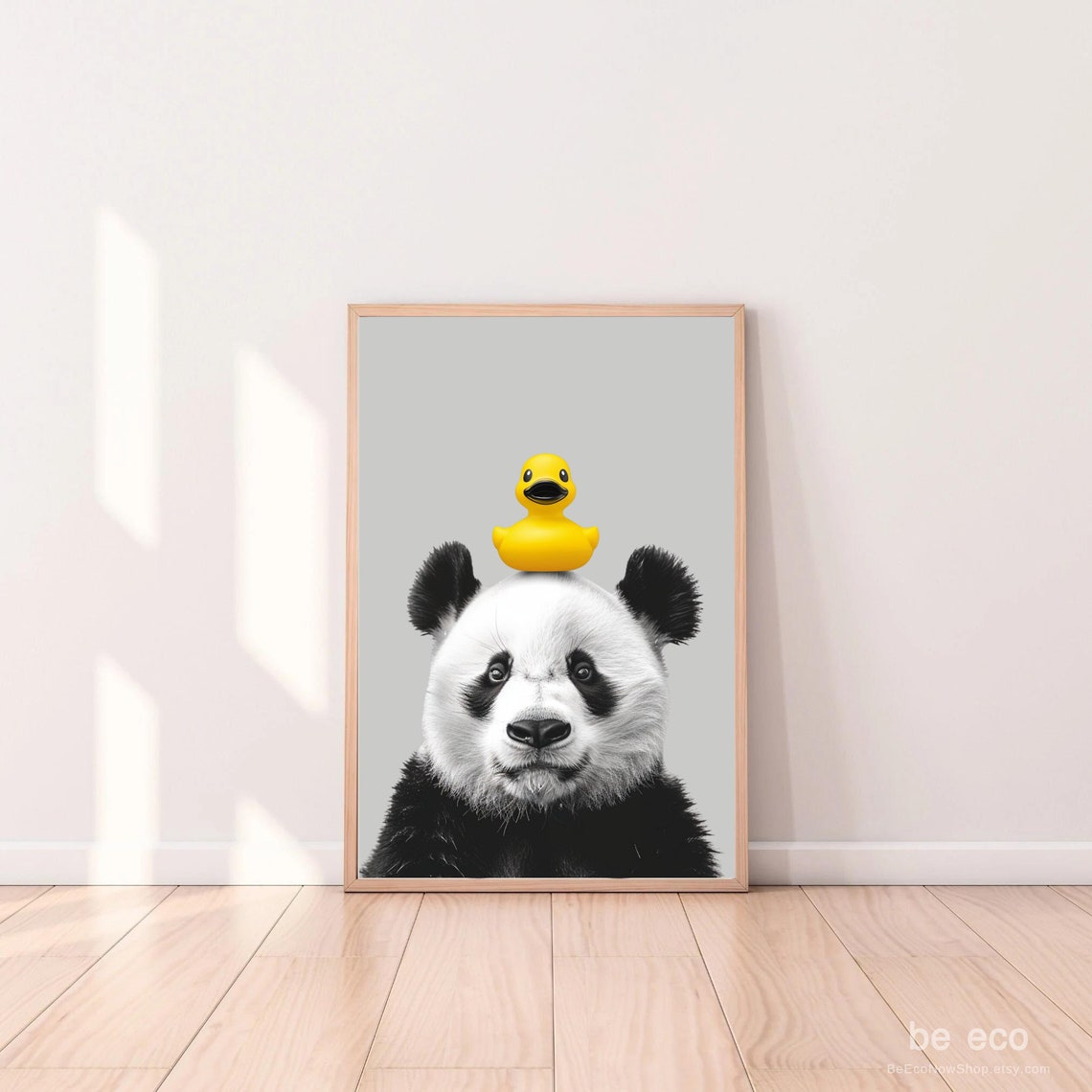 Cute Panda With Yellow Rubber Duck Funny Bathroom Decor Art Print