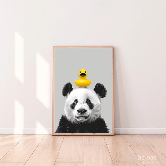Funny Panda Rubber Duck Bathroom Print Playful Animal Wall Art