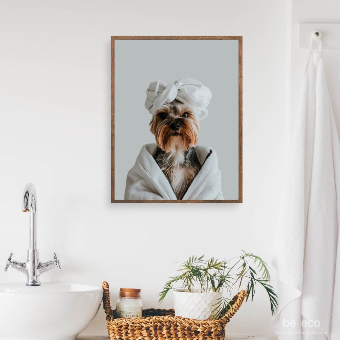 Yorkshire Terrier Bathrobe Spa Day Bathroom Funny Dog Art Poster