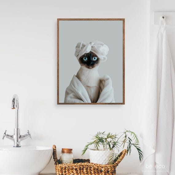 Siamese Cat Bath Print Funny Bathroom Animal Art