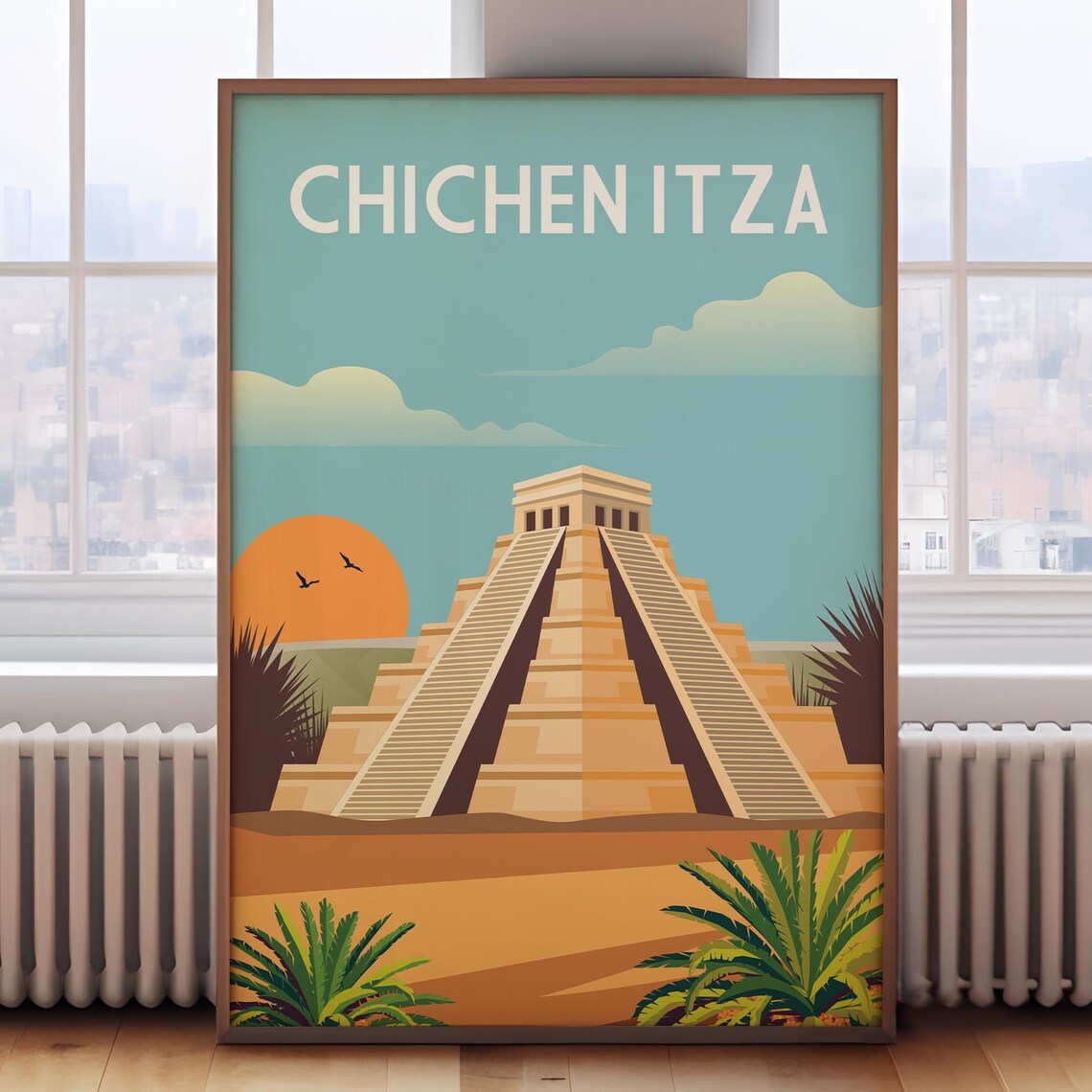 Chichen Itza Mexico Pyramid, Retro Travel Poster
