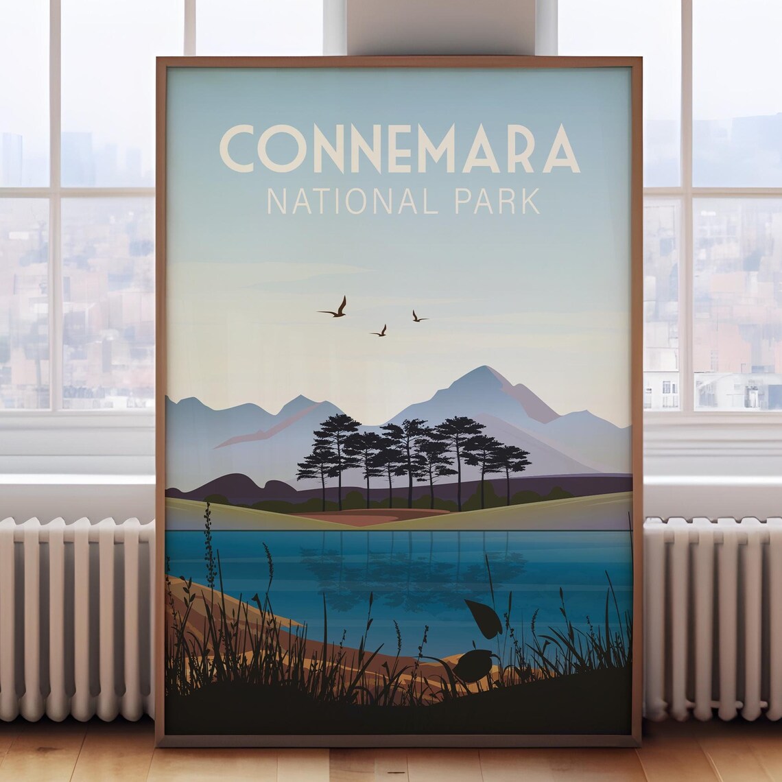 Connemara National Park Ireland Misty Lake Retro Travel Poster