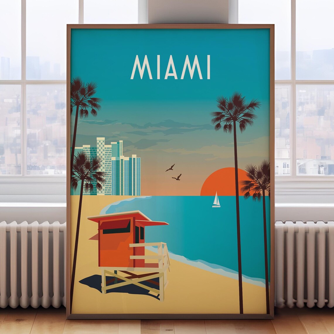 Miami Travel Poster, Retro Miami Wall Art Print