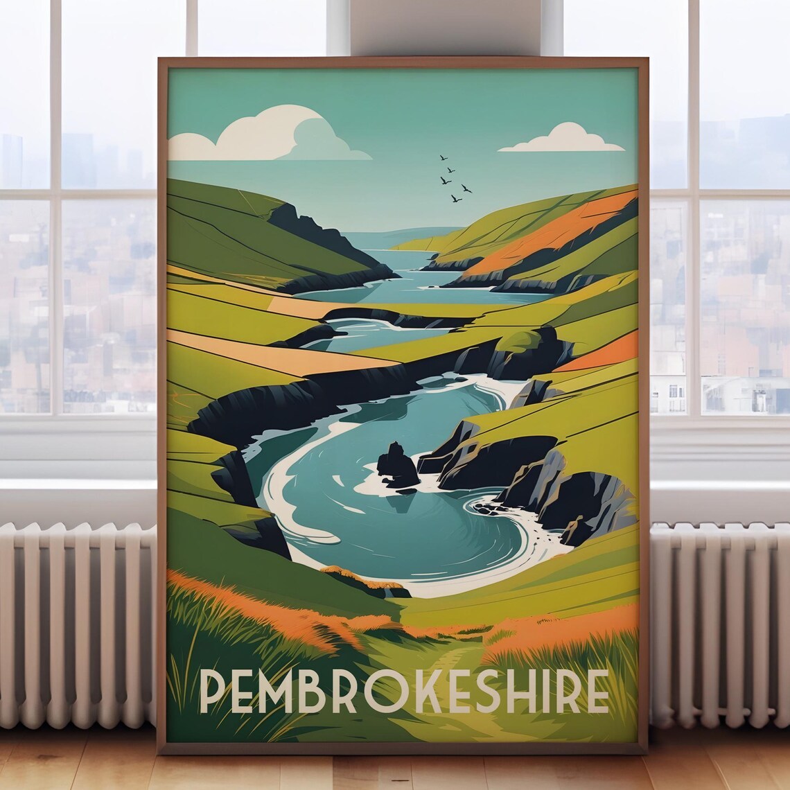 Pembrokeshire Wales Green Sea Cliffs Winding Cove Travel Poster