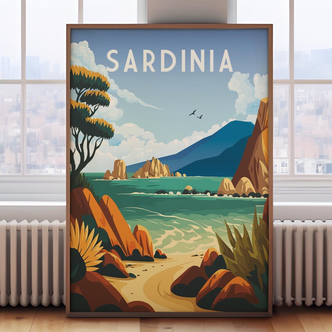 Sardinia Retro Travel Poster, Italy Wall Art Print