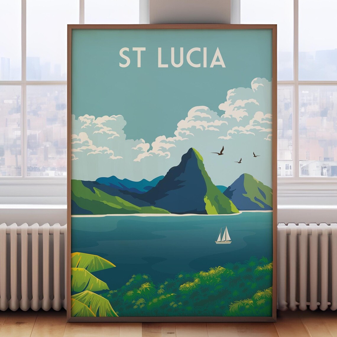 St Lucia Retro Travel Poster, Travel Wall Art