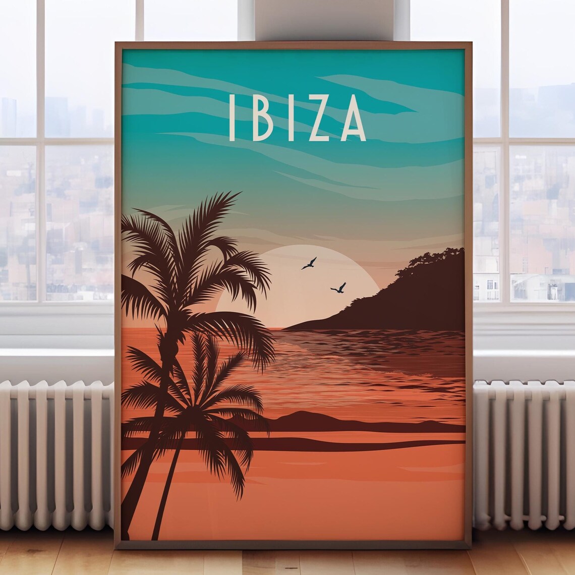 Ibiza Travel Poster, Retro Beach Sunset Print