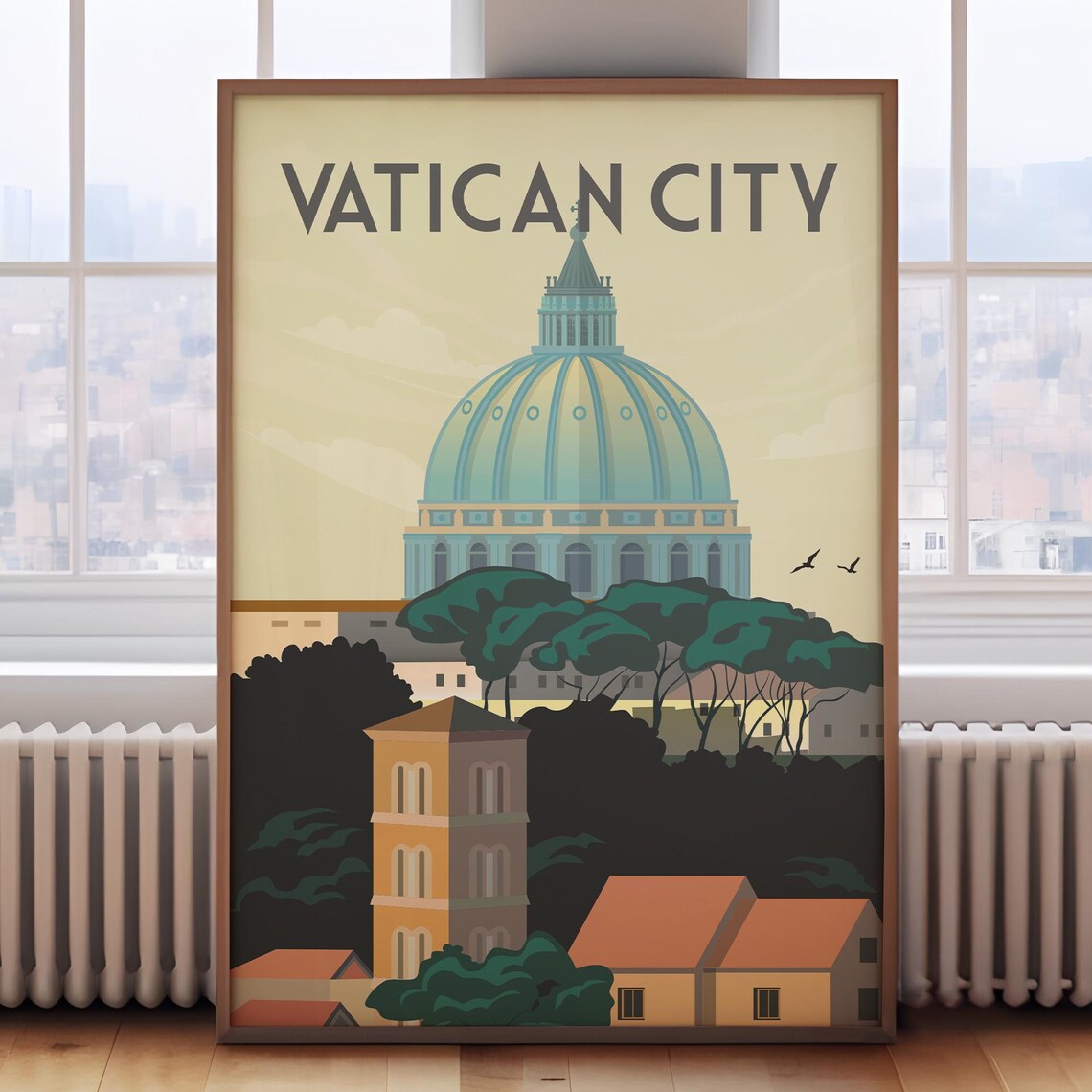 Vatican City Retro Rome Travel Poster, Italy Wall Art