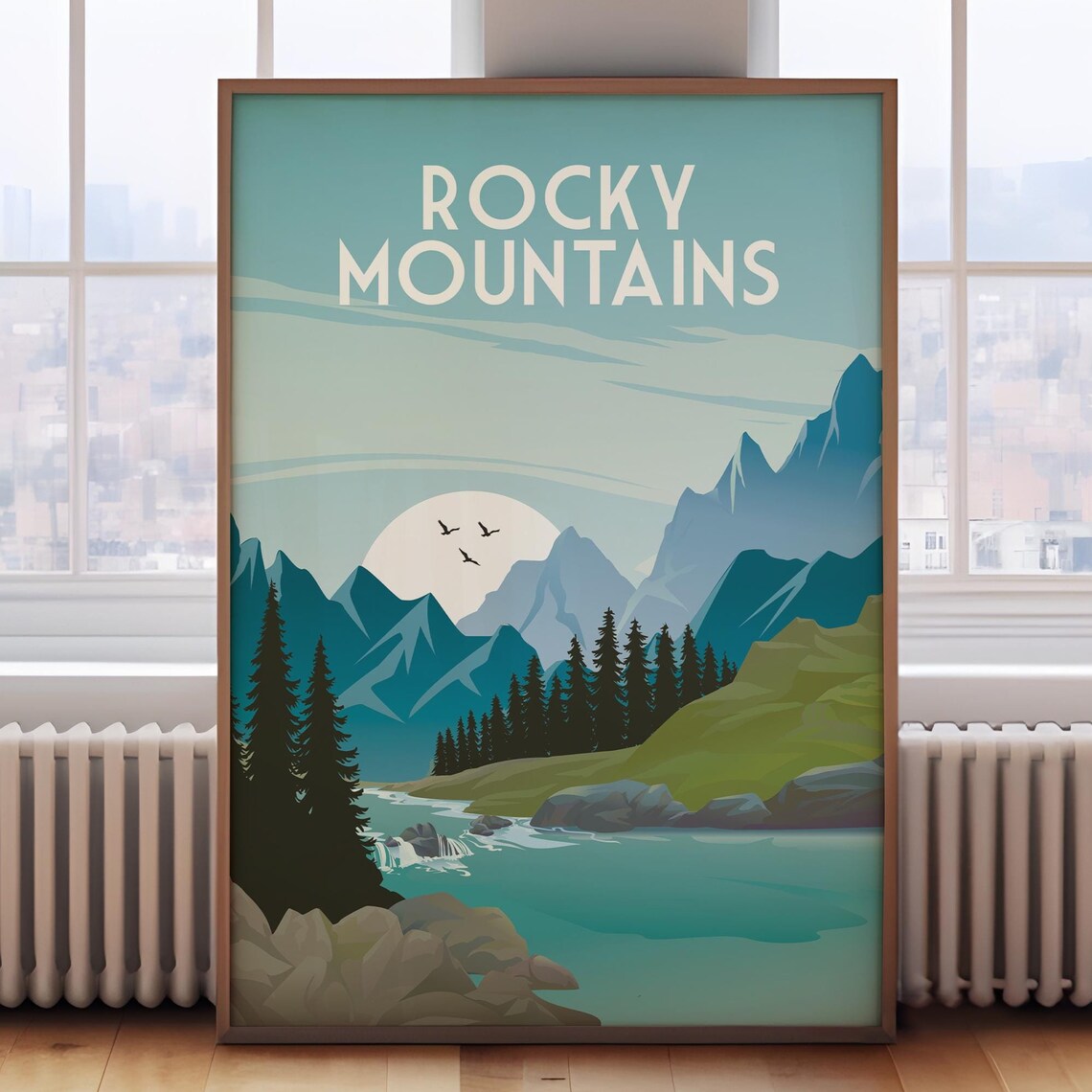 Rocky Mountains Canada Alpine Lake Pines Moonlight Travel Poster