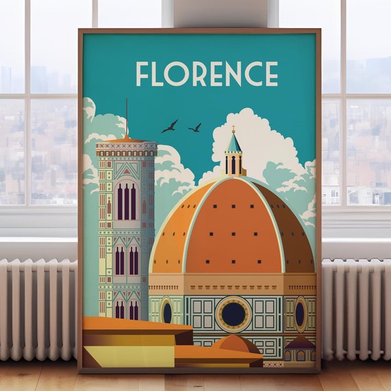 Florence Retro Travel Poster, Italy Art Print