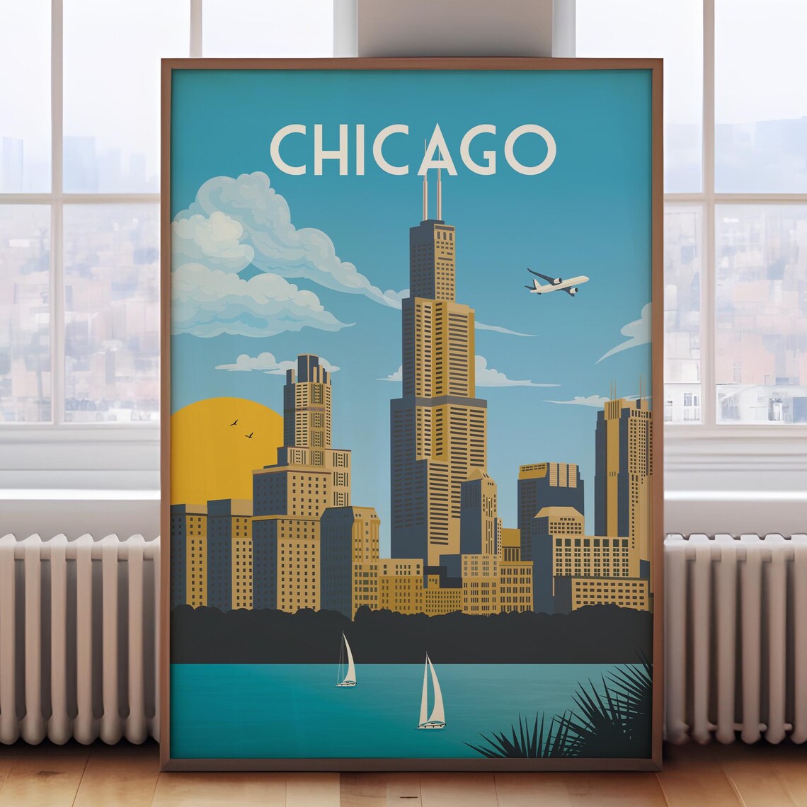 Chicago Retro Travel Poster, City Wall Art Print