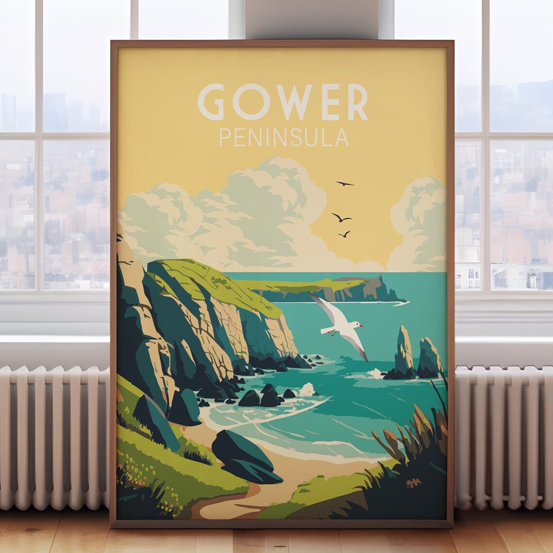 Gower Peninsula Retro Travel Poster Print, Wales