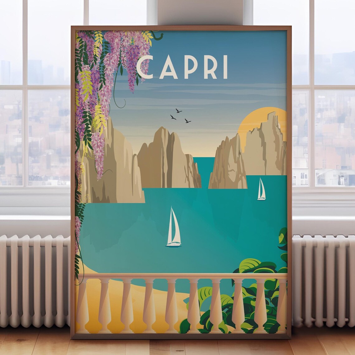 Capri Retro Travel Poster, Amalfi Coast Italy