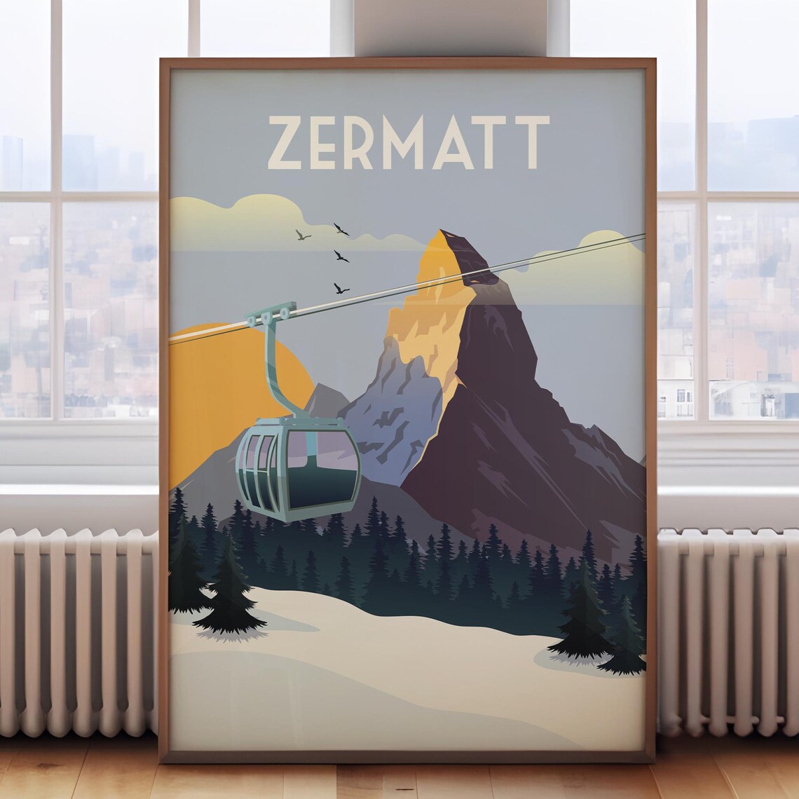 Zermatt Travel Poster, Matterhorn Skiing Print