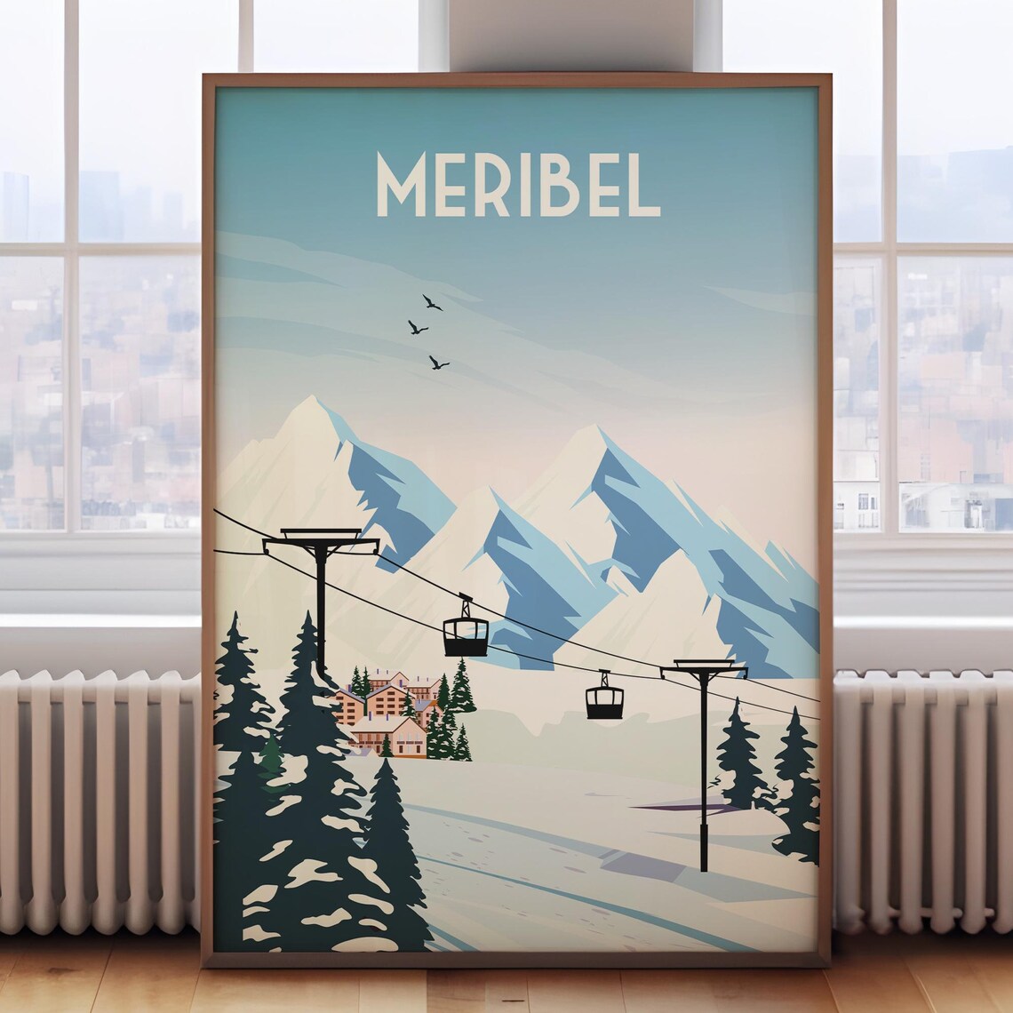 Meribel France Ski Resort Gondola Cable Car Village Travel Poster
