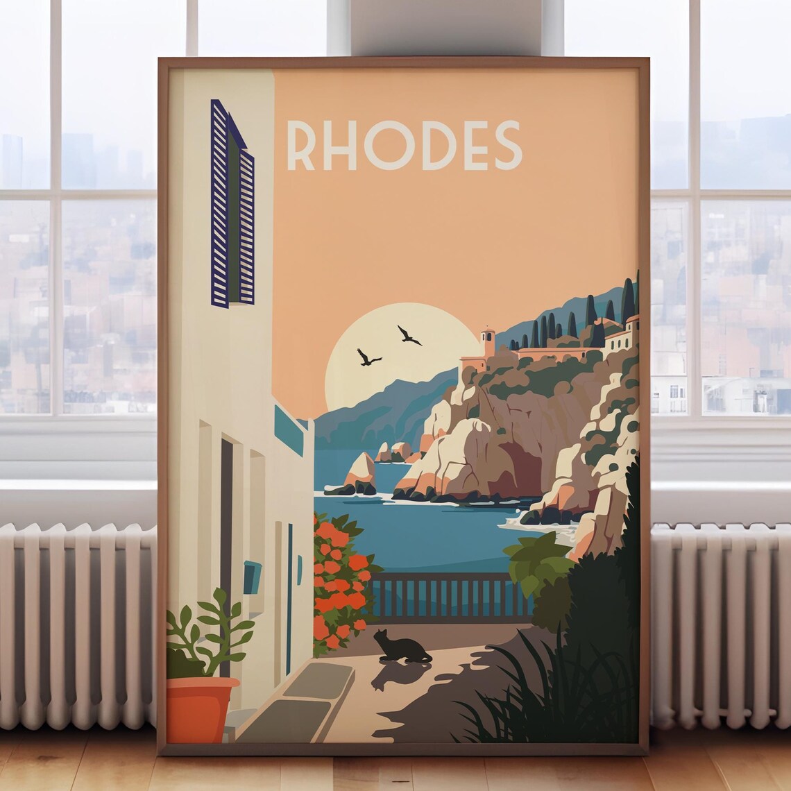 Rhodes Travel Poster, Greece Retro Travel Print