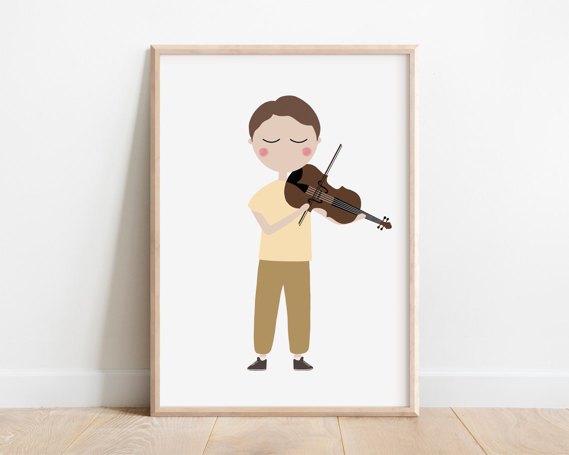 Cute Viola Player Boy Minimalist Kids Music Room Decor Art Print