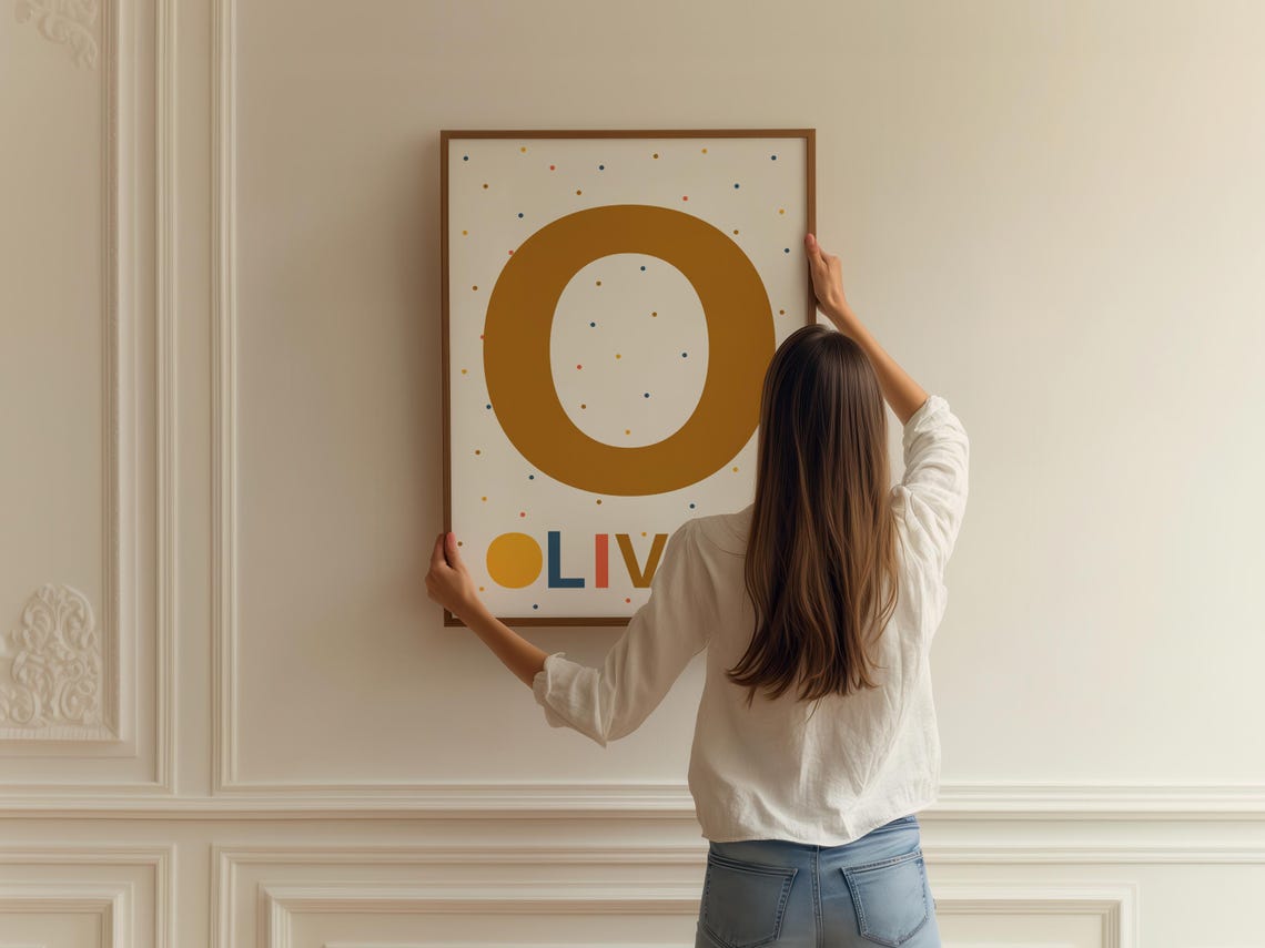 Personalized Oliver Name Initial O Bold Yellow Custom Kids Wall Print - Image 2