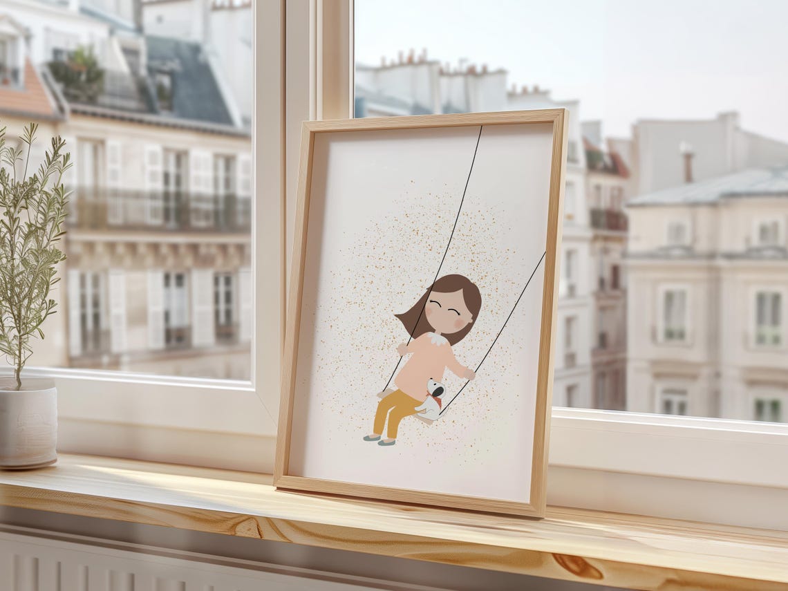 Little Girl On A Swing Art Print Swing Nursery Art Modern Nursery Art Print Little Girl Artwork Girl Bedroom Wall Art - Image 3