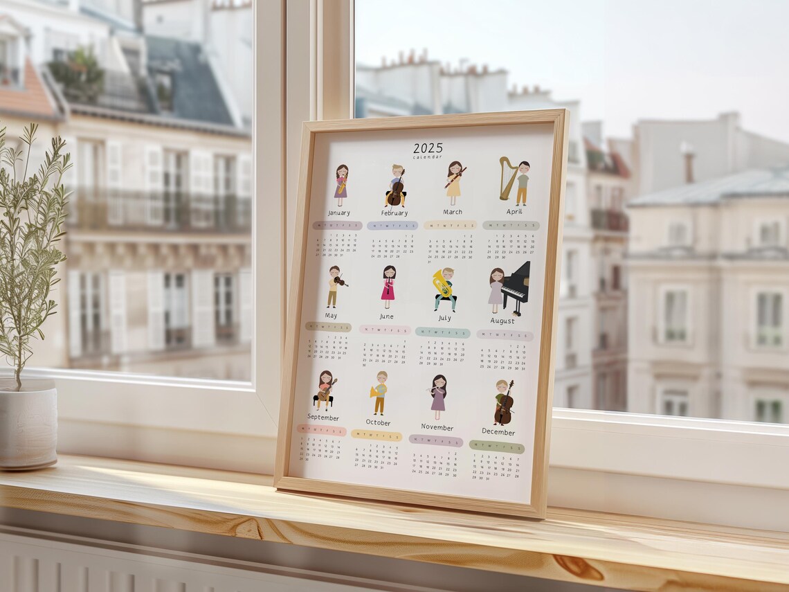 2025 Little Musicians Kids Calendar Monthly Instrument Art Print - Image 3