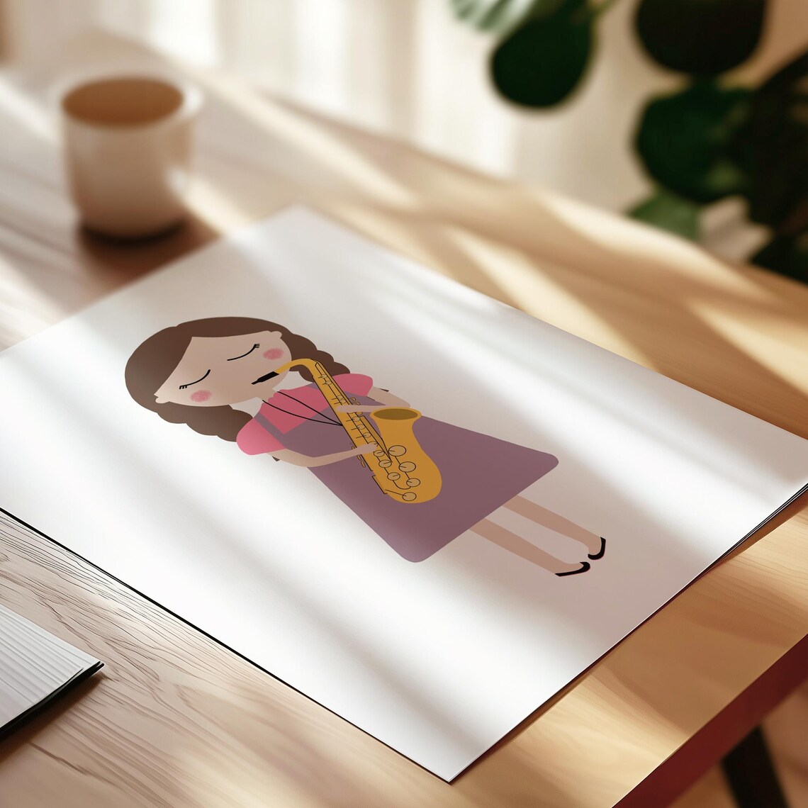 Girl Playing Golden Saxophone Pink Dress Kids Music Instrument Art Poster - Image 3