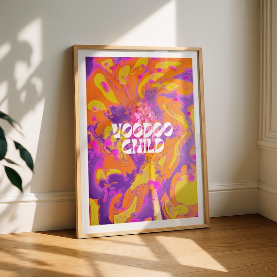 Voodoo Child Poster Music Lyric Wall Art Psychedelic Print Retro Decor Dopamine Minimalist