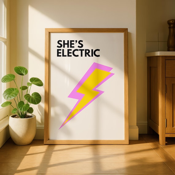 Shes Electric Oasis Lyric Poster Lightning Bolt Britpop Music Retro Decor