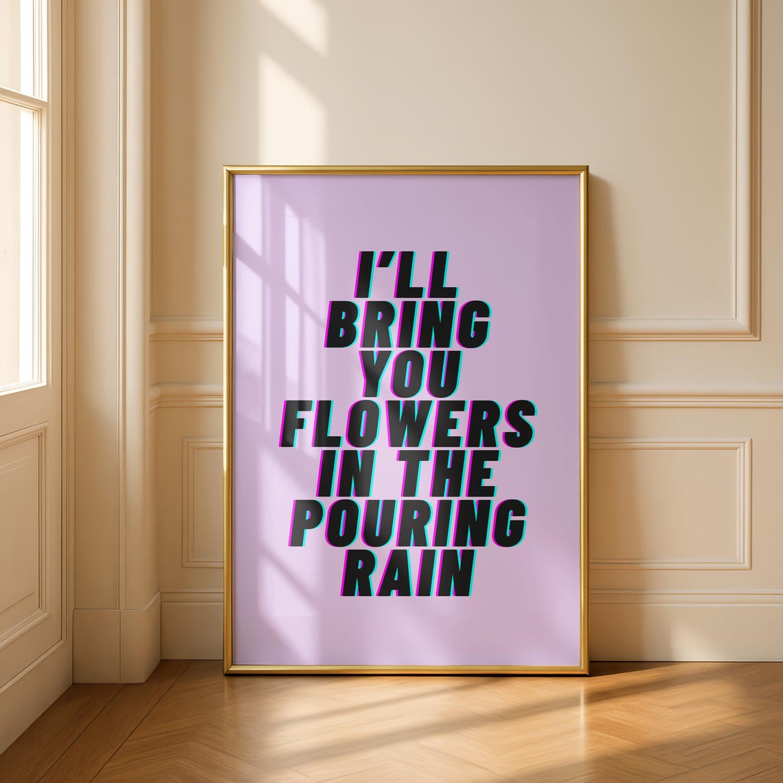 Flowers In The Pouring Rain Lavender Glitch Lyric Quote Poster