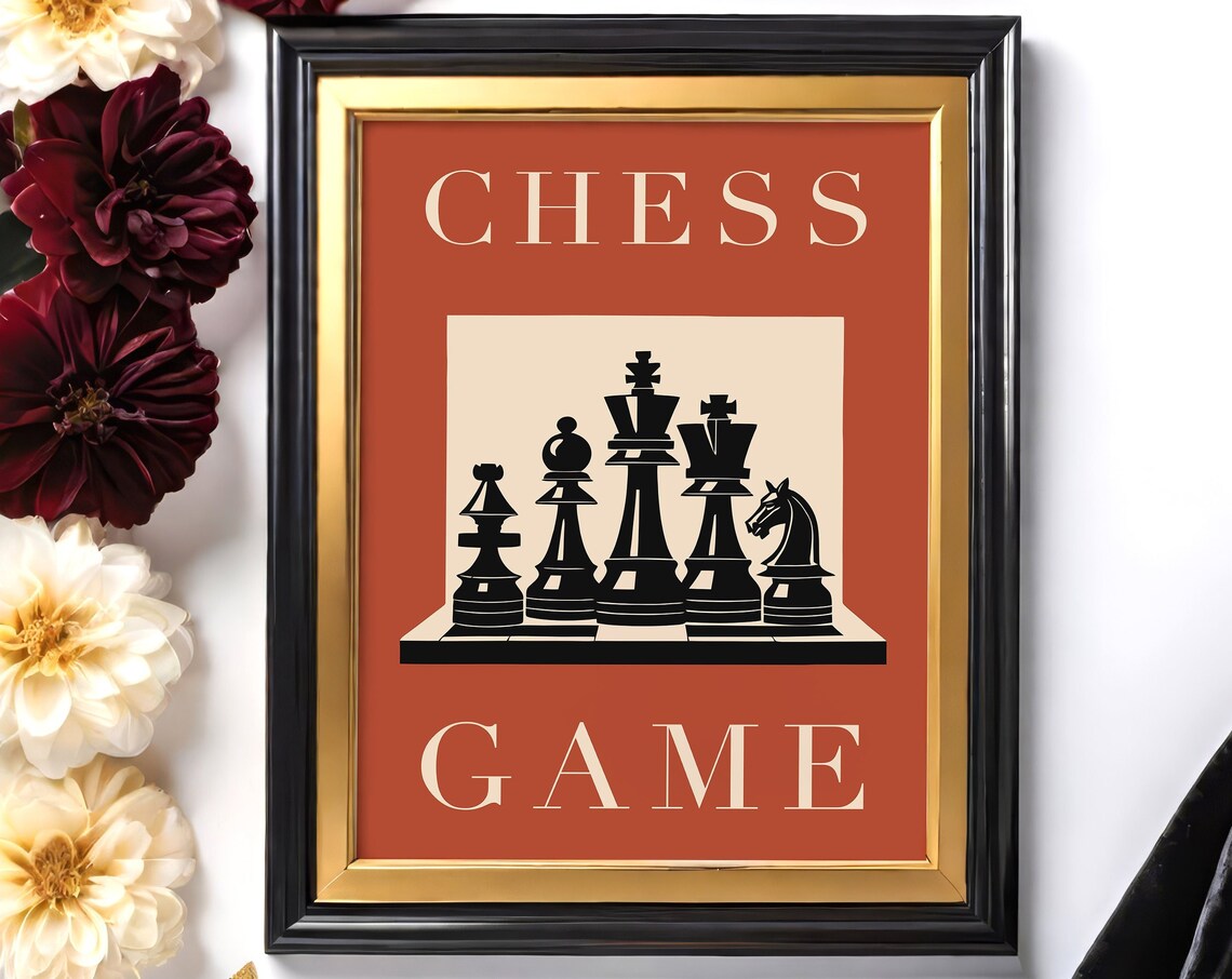 Silhouette Vintage Chess Game Terracotta Retro Board Art Poster - Image 6
