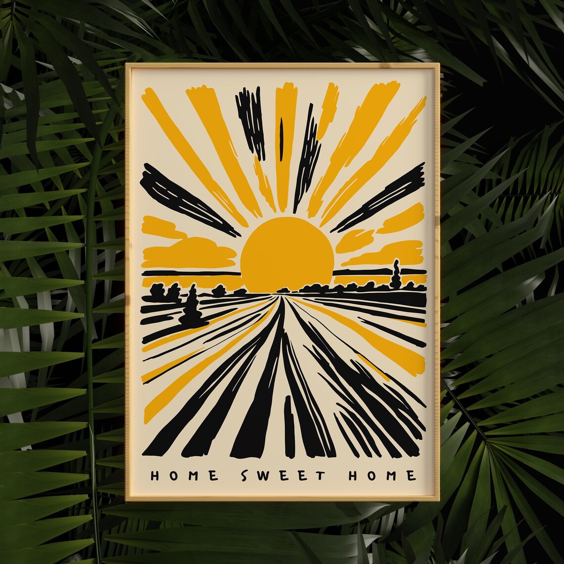 Home Sweet Home Sunrise Road Big Yellow Black Sunburst Poster