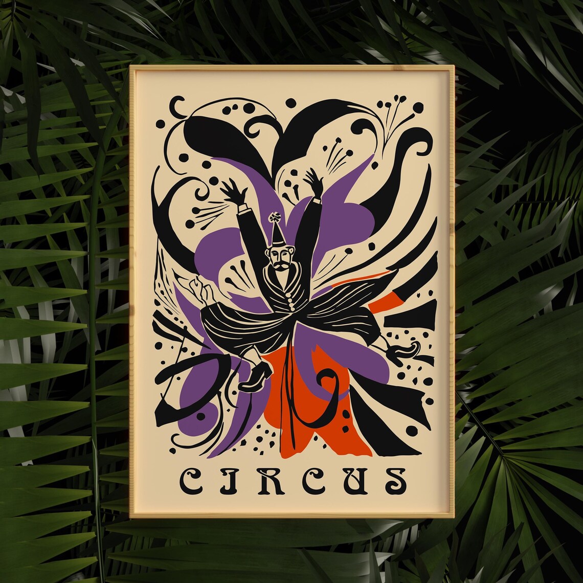 Circus Magician Purple Black Retro Illustration Carnival Decor Poster