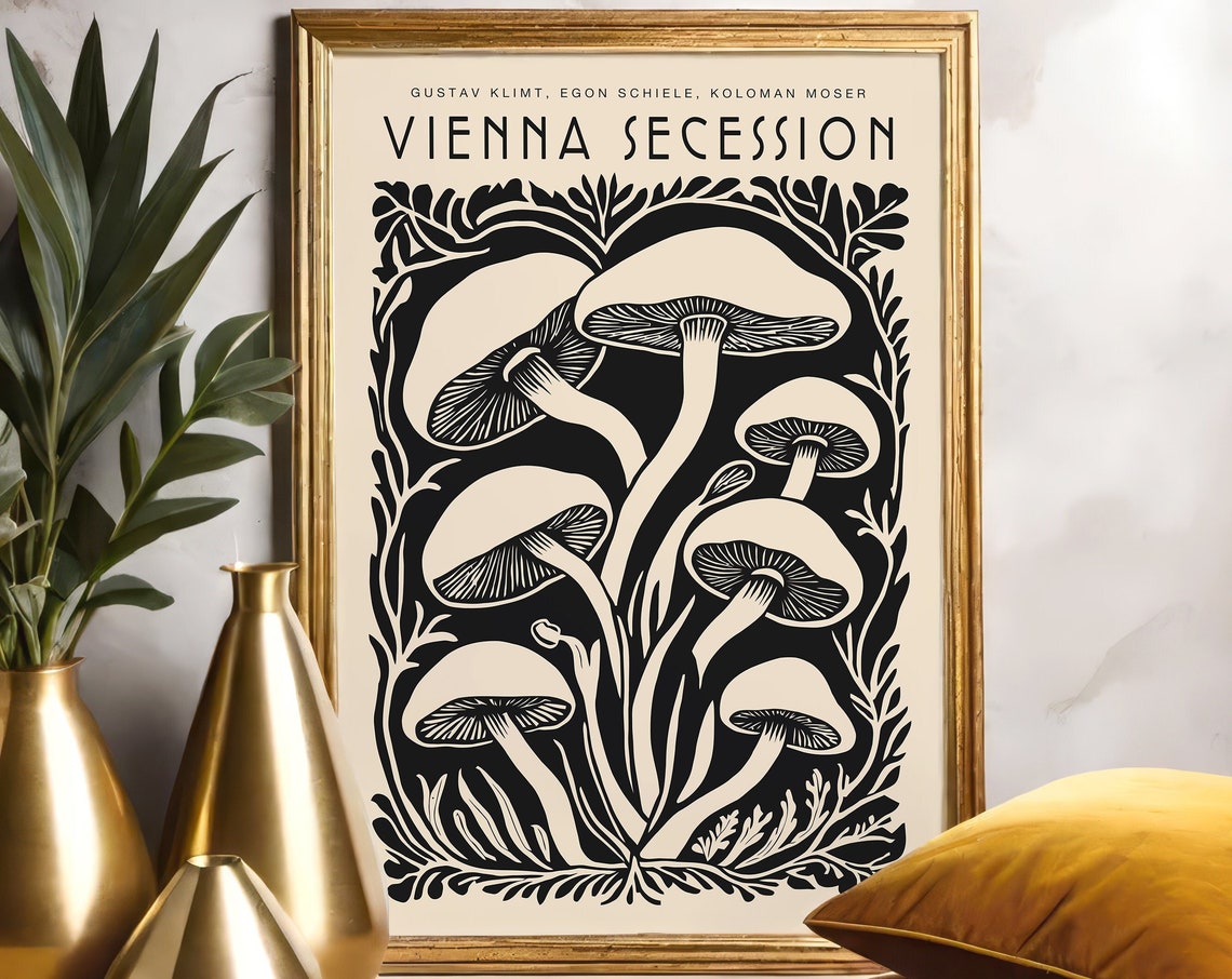 Vienna Secession Mushroom Art Nouveau Black Beige Decor Poster