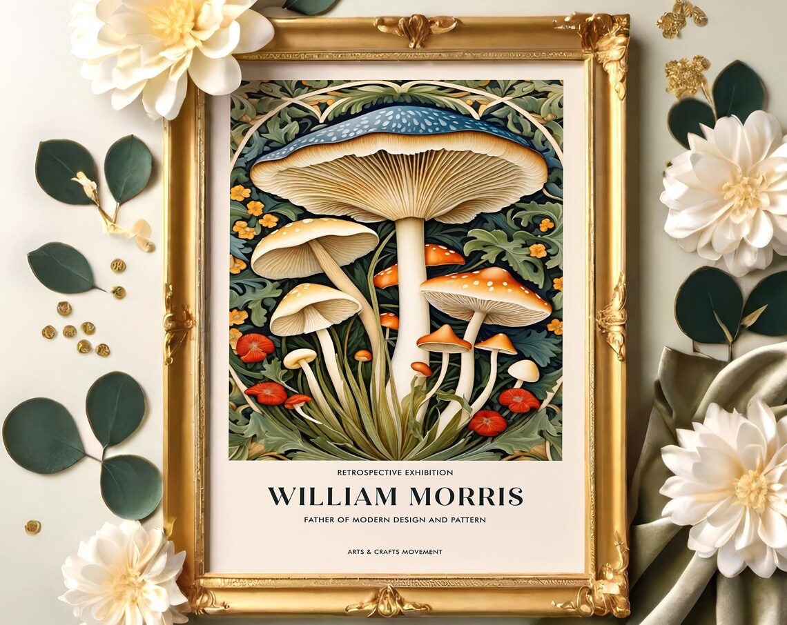 William Morris Mushroom Botanical Arts Crafts Decorative Poster
