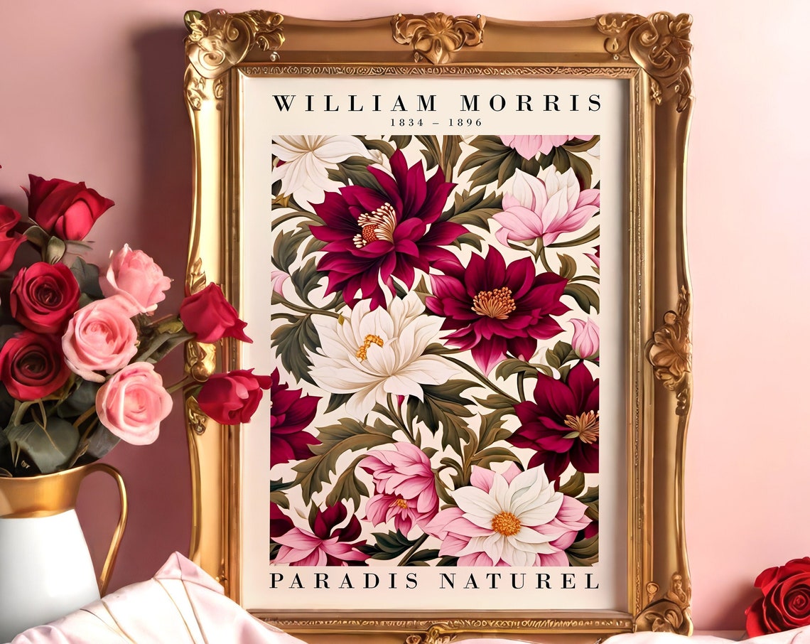 William Morris Paradis Naturel Pink Floral Pattern Botanical Poster