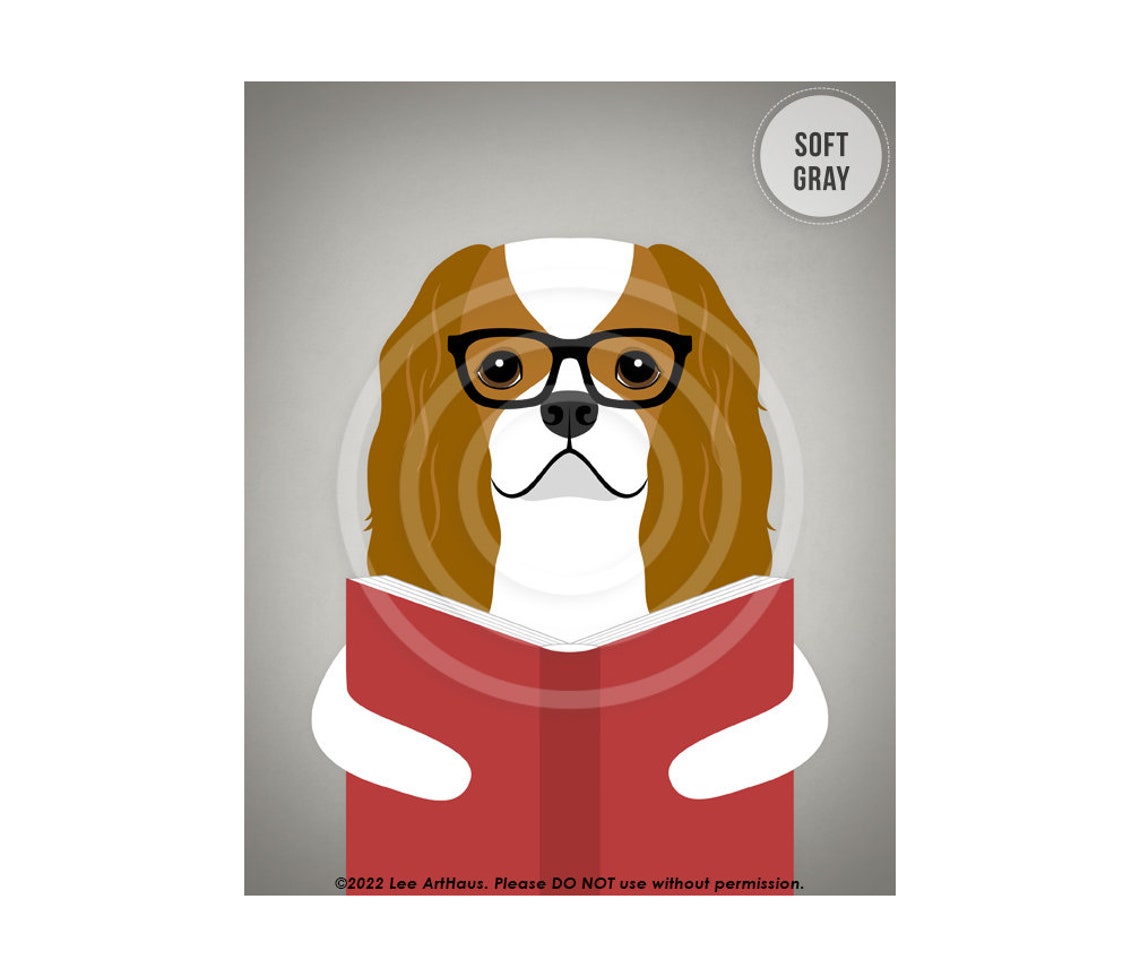 Blenheim Cavalier King Charles Spaniel Reading Book Dog Poster - Image 3