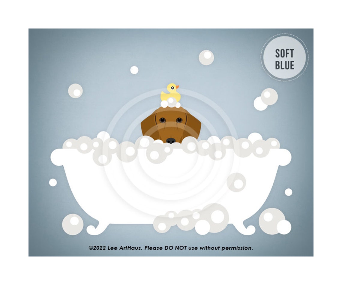 Red Dachshund In Bubble Bath With Rubber Duck Funny Dog Art Poster - Image 2