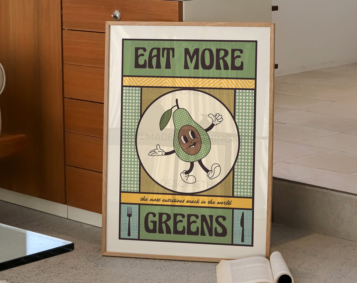 Eat More Greens Funny Kitchen Quote Art Print - Image 2
