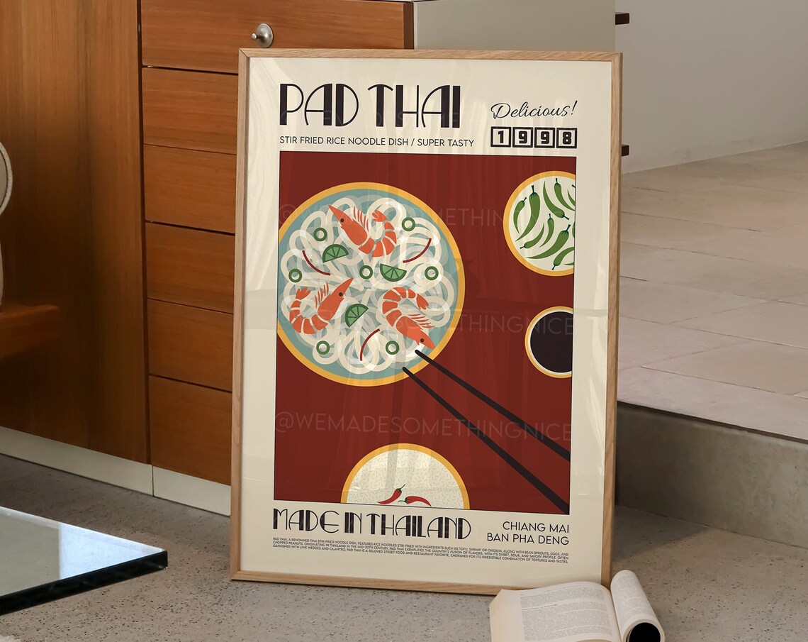 Pad Thai Retro Kitchen Art Print, Modern Decor - Image 2